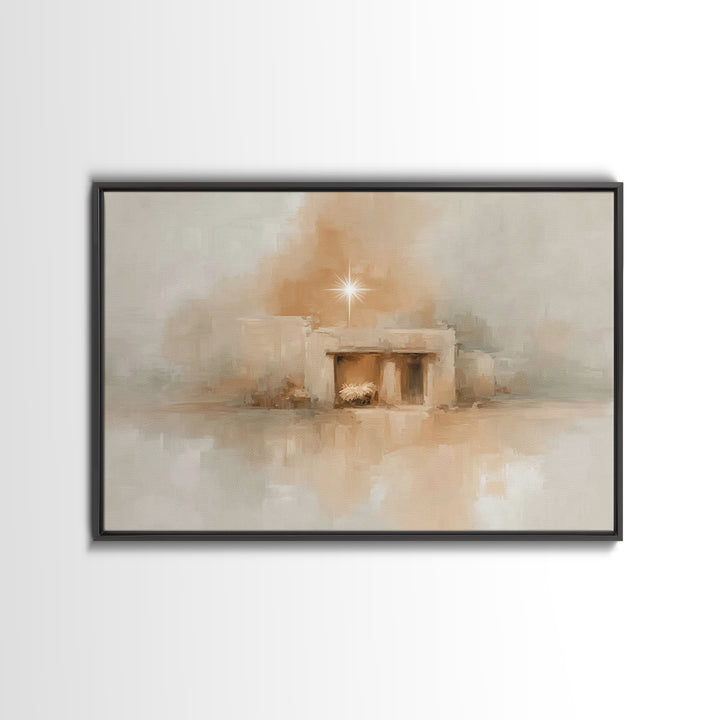 Golden Chapel Stillness – Framed Canvas Print – Christian Christmas Decor – Christmas Art Work – Christian Art Print – Christmas Wall Art