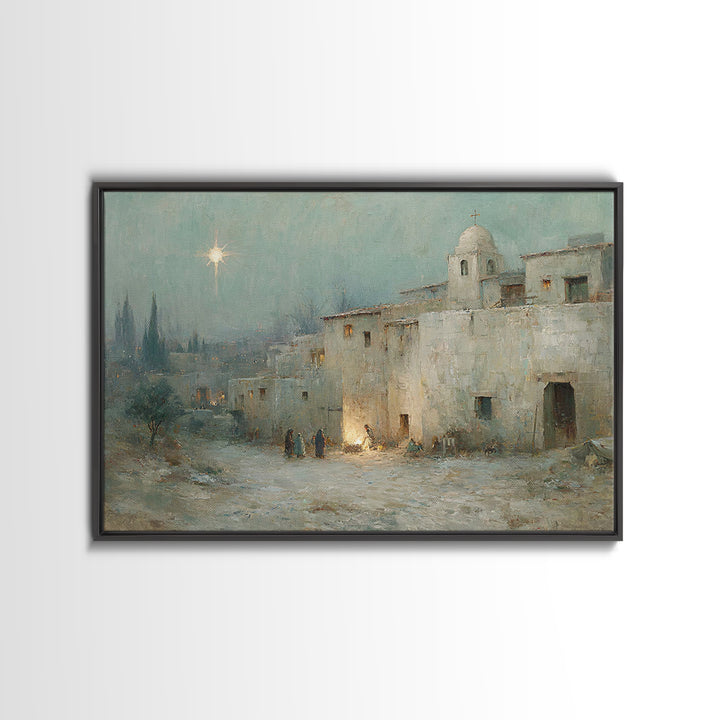 Frosted Chapel Glow | Framed Canvas Print | Christian Art Work | Christian Christmas Art | Christmas Canvas Wall Art | Christian Decoration