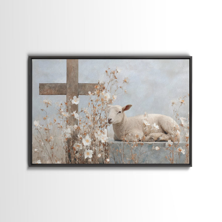 Graceful Blooming Lamb | Framed Canvas Print | Christian Art Canvas | Christian Wall Art | Christian Painting | Subtle Christian Art | Chri