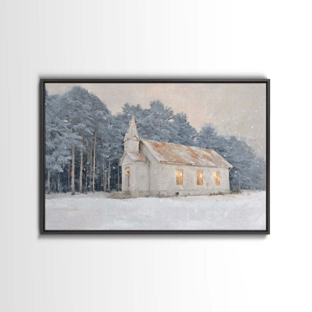Silent Church Light | Framed Canvas Print | Christian Wall Art | Christmas Art Work | Christian Christmas Art | Subtle Christian Art | Chri
