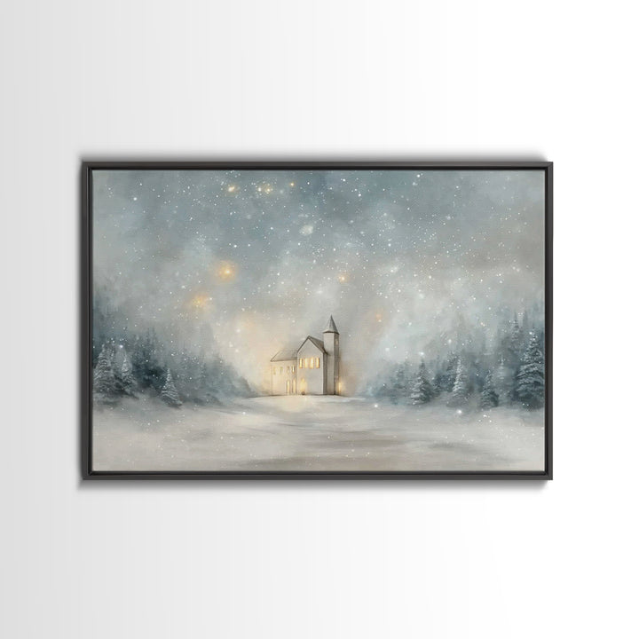Starry Night Sanctuary, Framed Canvas Print, Christian Wall Art, Christmas Canvas Wall Art, Moody Christmas Art, Christian Christmas Decora