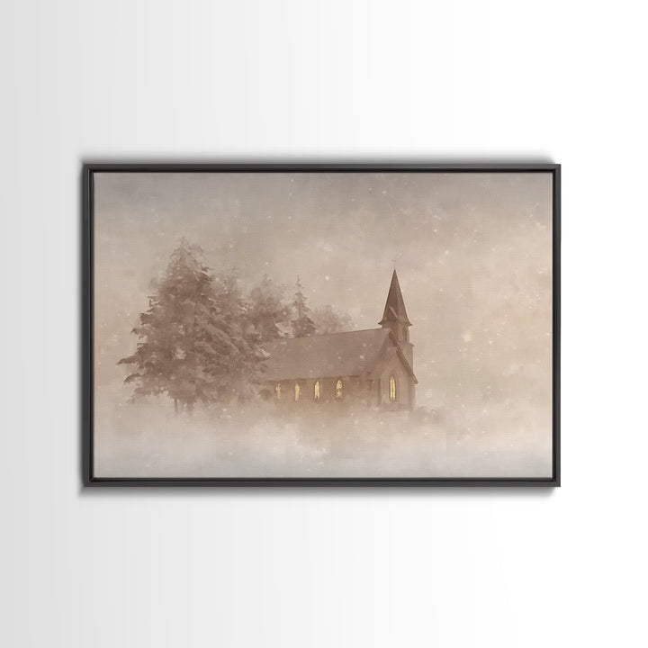Misty Chapel Grace | Framed Canvas Print | Christian Wall Art | Christian Art Painting | Christmas Art Prints | Christian Decoration | Mode