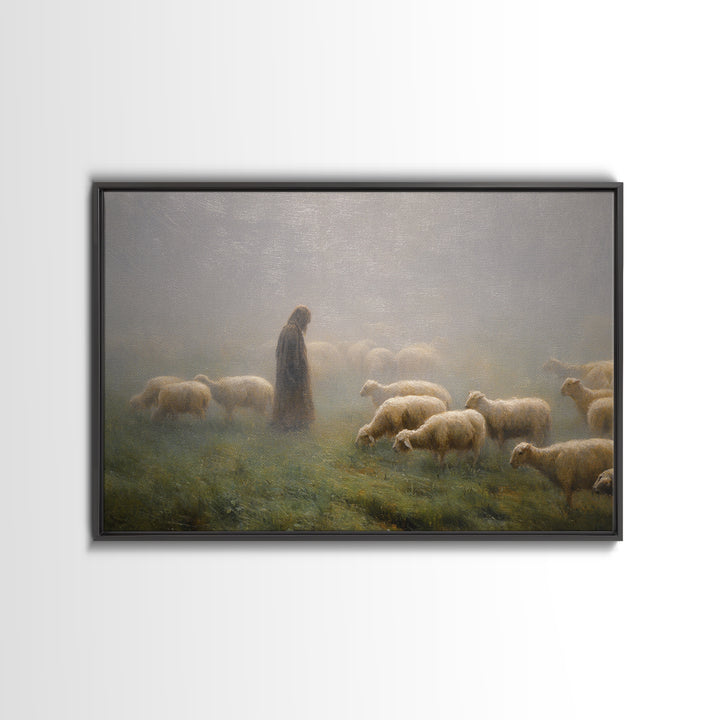 Guiding Shepherd Light, Framed Canvas Print, Christian Wall Art, Jesus Art Print, Large Jesus Painting, Christian Art Work, Subtle Christia