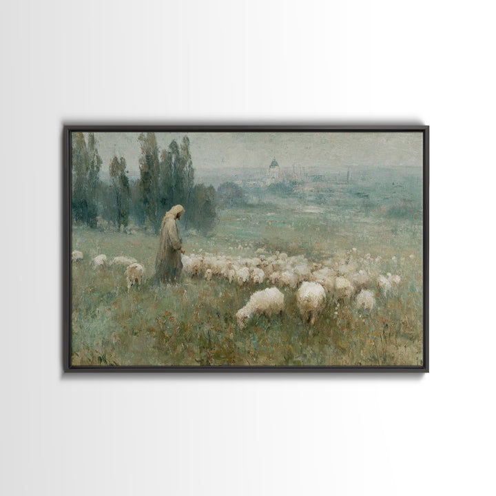Shepherds Of Grace – Framed Canvas Print – Christian Wall Art – Jesus Painting – Christian Christmas Art – Pastoral Scenery – Christian Art