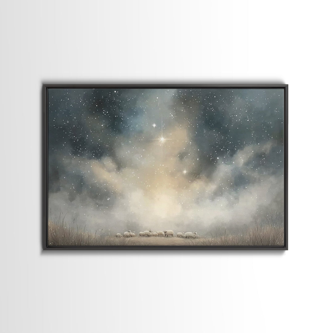 Starry Night Peace – Framed Canvas Print – Christmas Wall Art – Christian Christmas Art – Christian Art Canvas – Christian Decorations – Mo