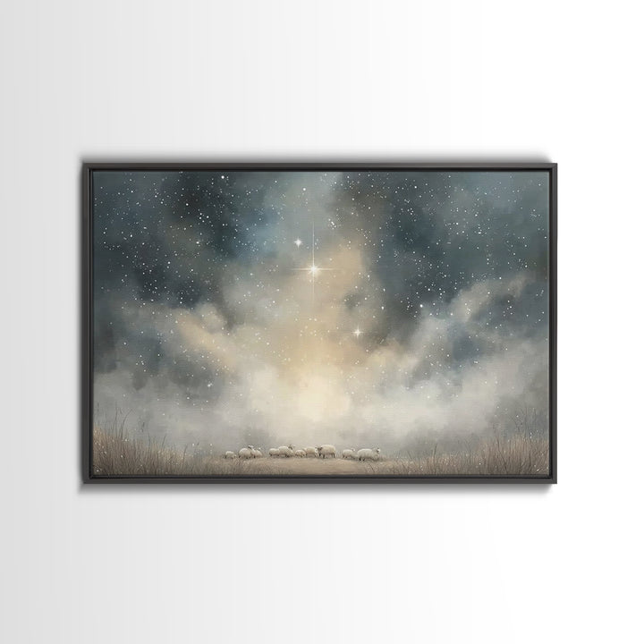 Starry Night Peace – Framed Canvas Print – Christmas Wall Art – Christian Christmas Art – Christian Art Canvas – Christian Decorations – Mo