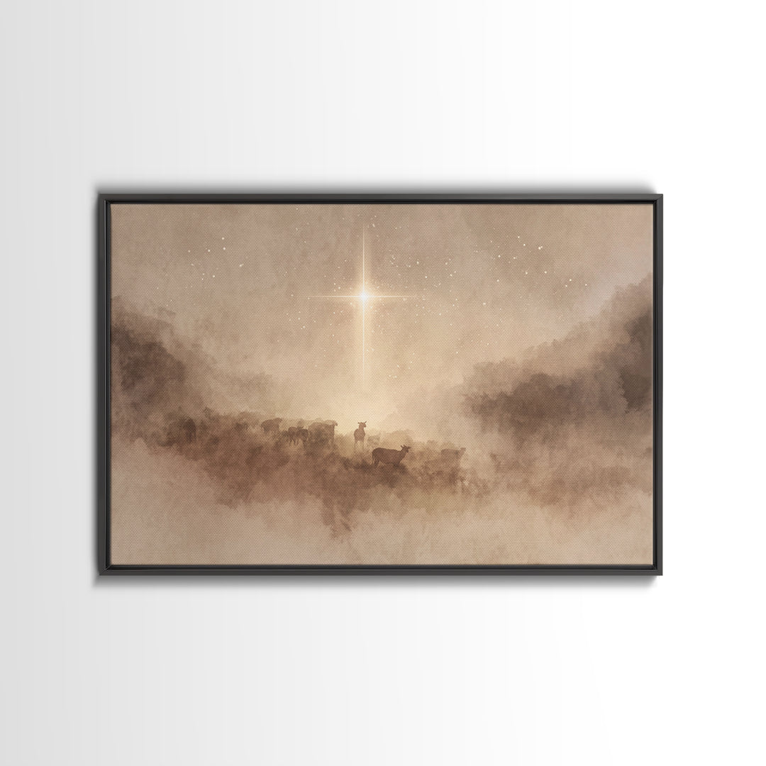 Star Of Mercy – Framed Canvas Print – Christian Christmas Art – Christian Wall Art – Christmas Art Prints – Christian Art Canvas – Moody Ch