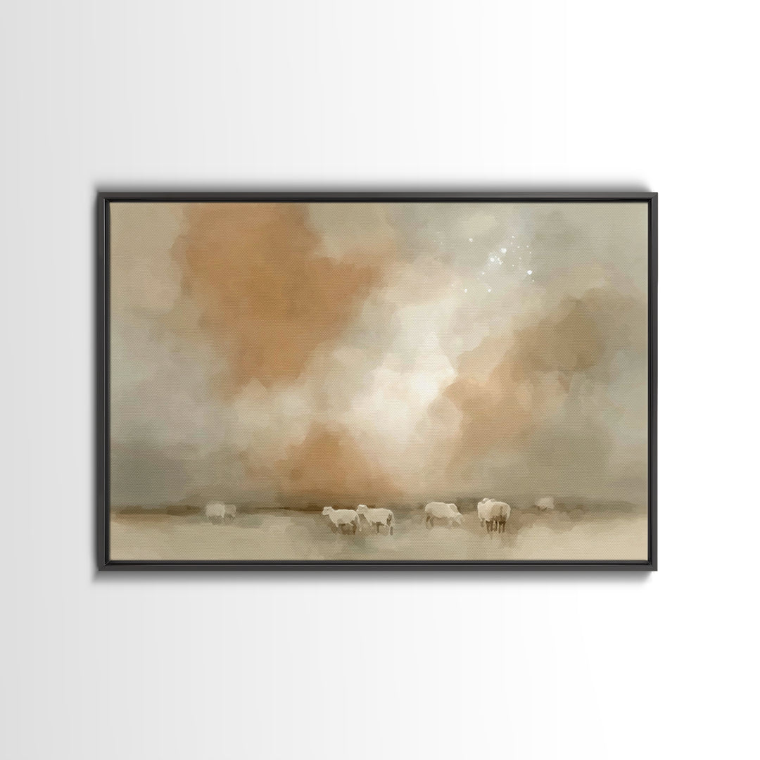 Shepherds In Stillness – Framed Canvas Print – Christian Art Canvas – Subtle Christian Art – Christmas Wall Art – Christian Christmas Art –