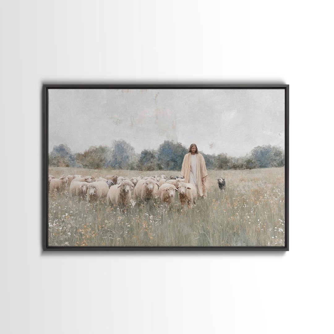 Still Meadow Grace – Framed Canvas Print – Christian Art Prints – Christian Wall Art – Jesus Painting – Christian Art Canvas – Christian Gi