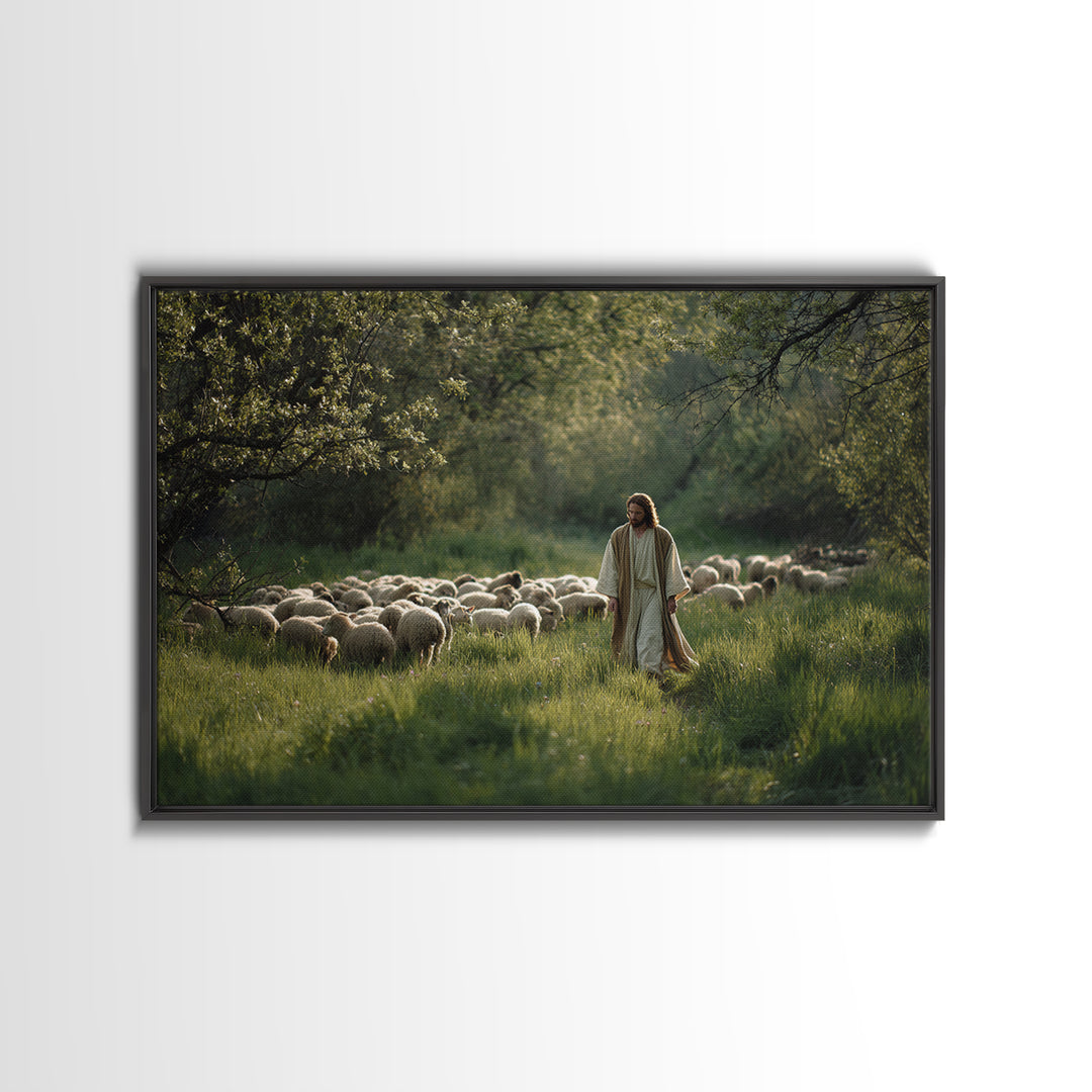 Pastoral Morning Peace – Framed Canvas Print – Christian Art Prints – Christian Wall Art – Jesus Painting – Christian Art Canvas – Subtle C