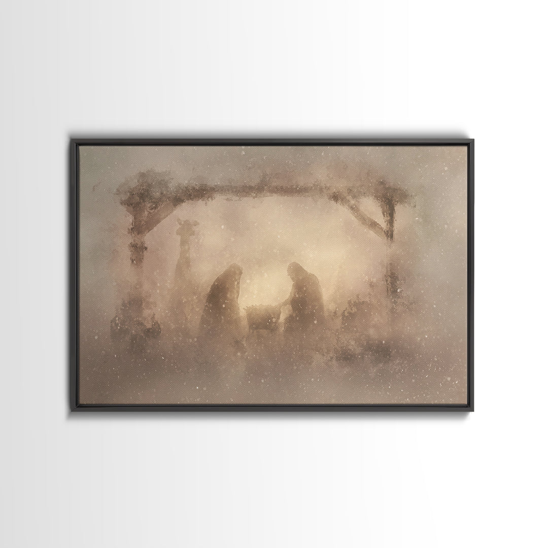 Silent Manger Wonder, Framed Canvas Print, Christian Art Canvas, Christian Christmas Art, Modern Christian Art, Jesus Painting, Christian W