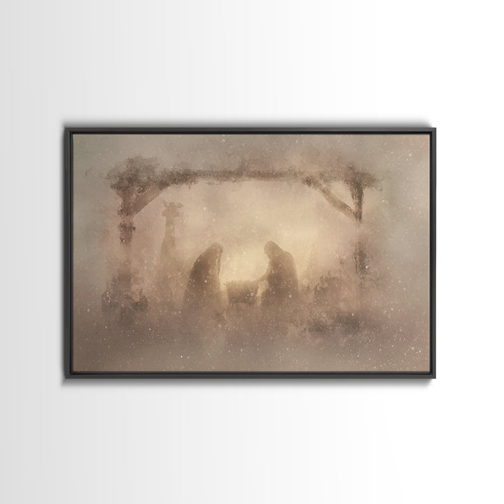 Silent Manger Wonder, Framed Canvas Print, Christian Art Canvas, Christian Christmas Art, Modern Christian Art, Jesus Painting, Christian W