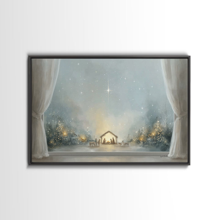 Blessed Nativity Glow – Framed Canvas Print – Christian Art Canvas – Christmas Art – Christian Wall Art – Jesus Painting – Christian Christ