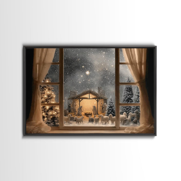Holy Stable Serenity | Framed Canvas Print | Christian Christmas Art | Christian Art Canvas | Jesus Painting | Christmas Wall Art | Christi