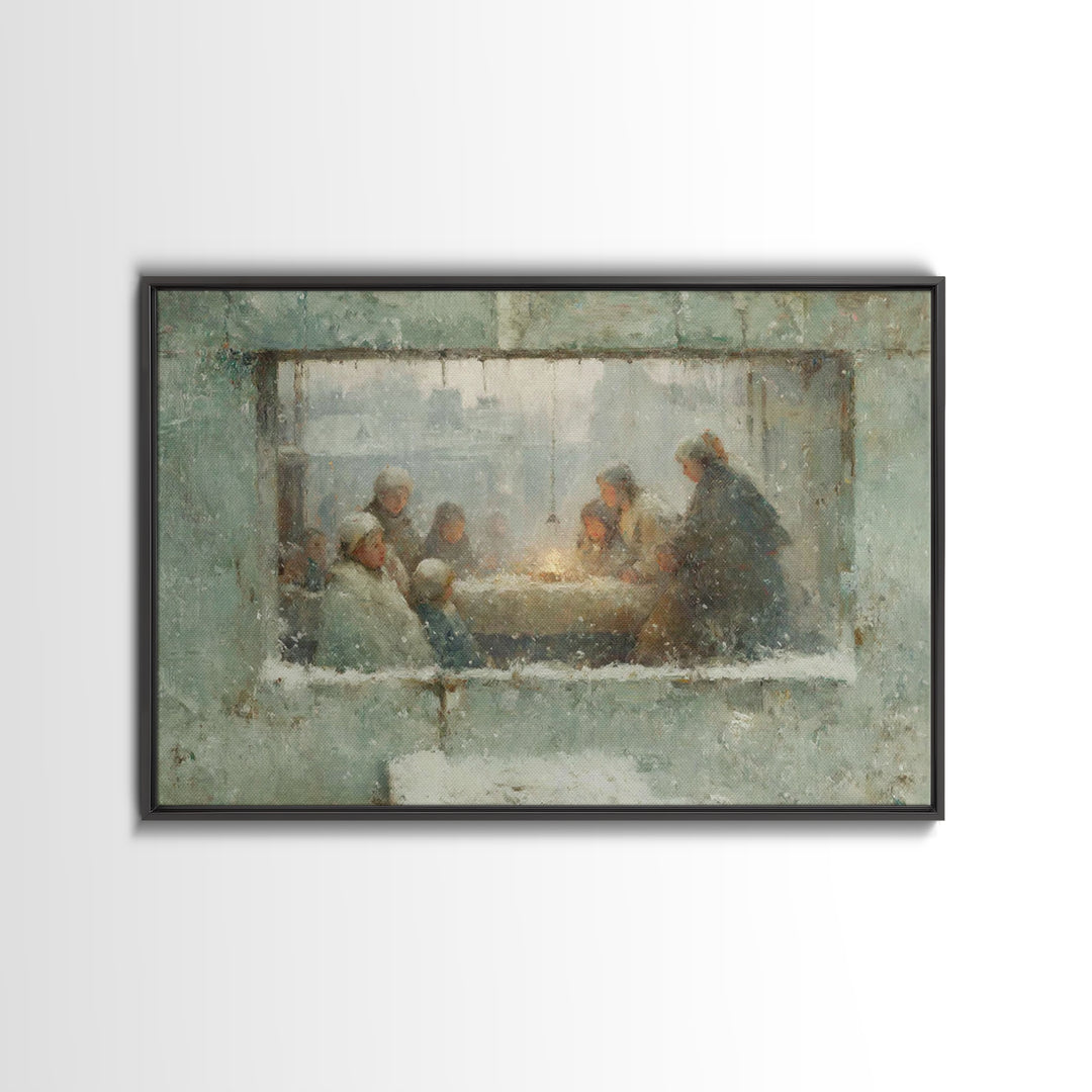 Sacred Night Window, Framed Canvas Print, Christian Art Canvas, Christian Christmas Art, Jesus Painting, Christmas Wall Art, Christian Art