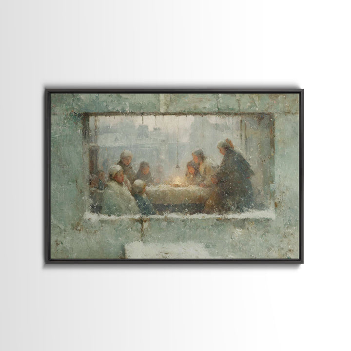 Sacred Night Window, Framed Canvas Print, Christian Art Canvas, Christian Christmas Art, Jesus Painting, Christmas Wall Art, Christian Art