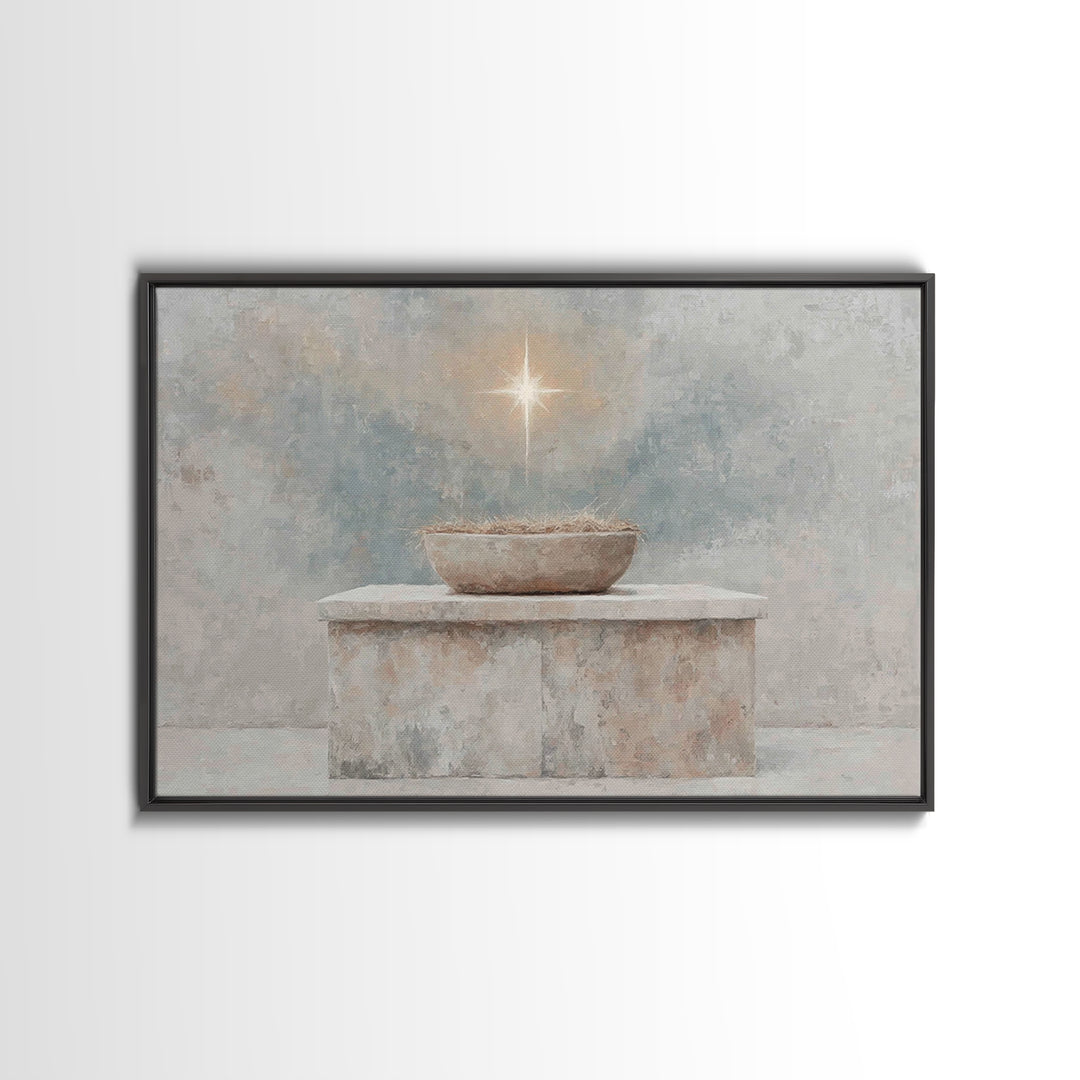 Pure Manger Stillness, Framed Canvas Print, Christian Art Canvas, Christian Wall Art, Minimalist Christian Art, Christian Christmas Art, Je