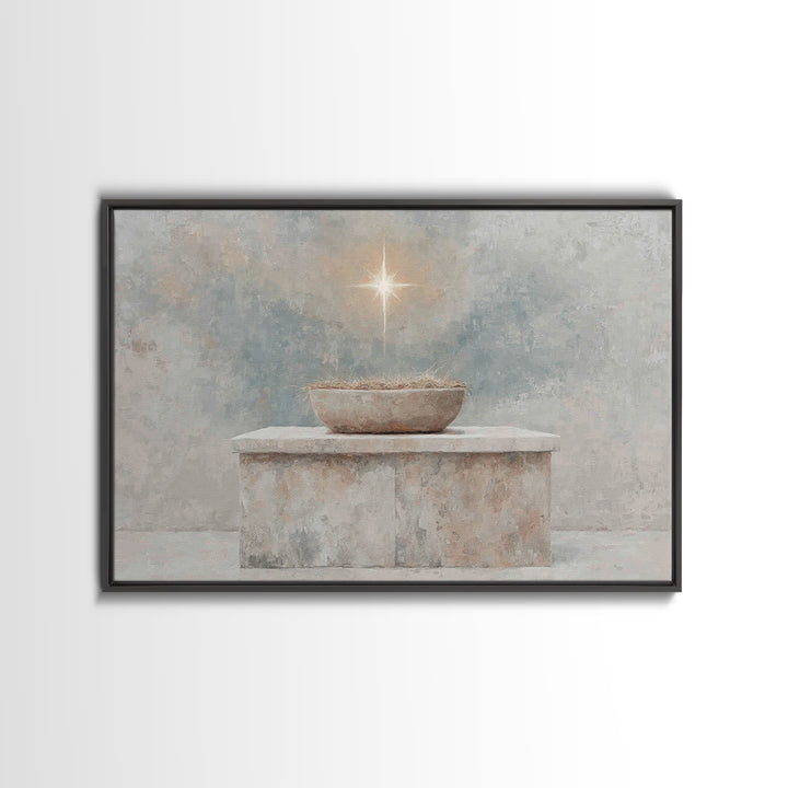 Pure Manger Stillness, Framed Canvas Print, Christian Art Canvas, Christian Wall Art, Minimalist Christian Art, Christian Christmas Art, Je