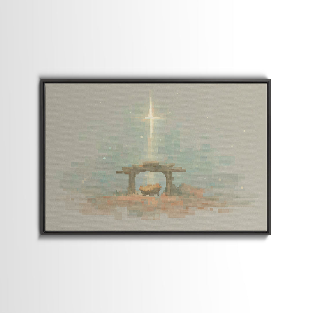 Starry Stable Hope – Framed Canvas Print – Christmas Canvas Wall Art – Christian Decorations – Christian Art Work – Christian Christmas Dec