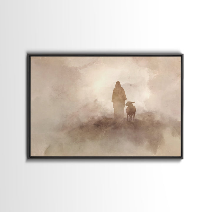 Desert Shepherd Calm – Framed Canvas Print – Jesus Painting – Subtle Christian Art – Christian Decor For Home – Christian Art Prints