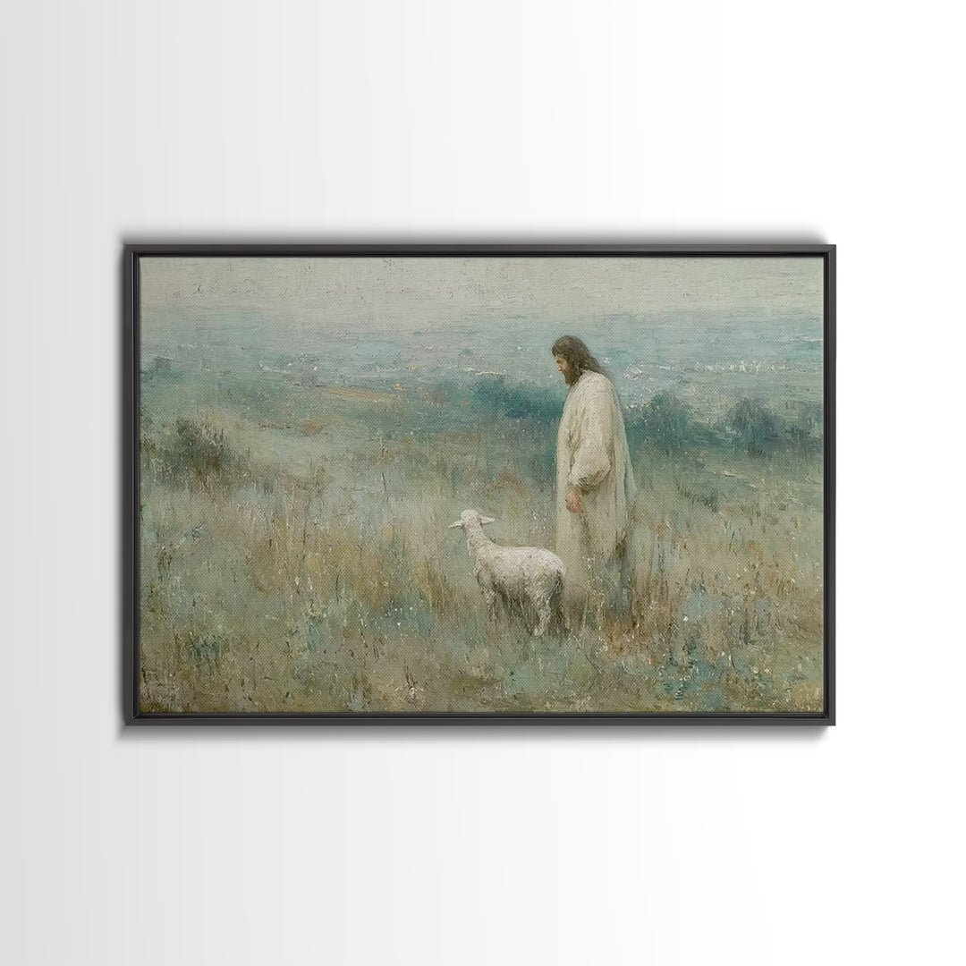 Twilight Shepherd Peace – Framed Canvas Print – Christian Decorations – Large Christian Painting – Subtle Christian Paintings – Christian A