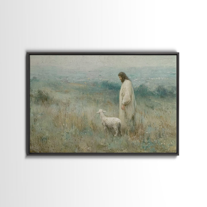 Twilight Shepherd Peace – Framed Canvas Print – Christian Decorations – Large Christian Painting – Subtle Christian Paintings – Christian A