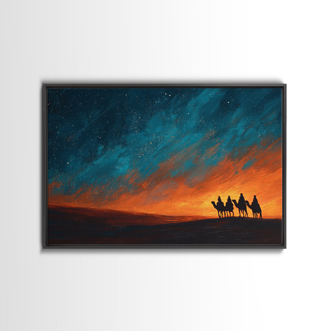 Desert Pilgrims – Framed Canvas Print – Christian Christmas Art – Christian Art Canvas – Christian Art – Christmas Wall Art – Moody Christm