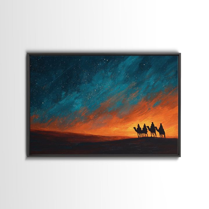 Desert Pilgrims – Framed Canvas Print – Christian Christmas Art – Christian Art Canvas – Christian Art – Christmas Wall Art – Moody Christm