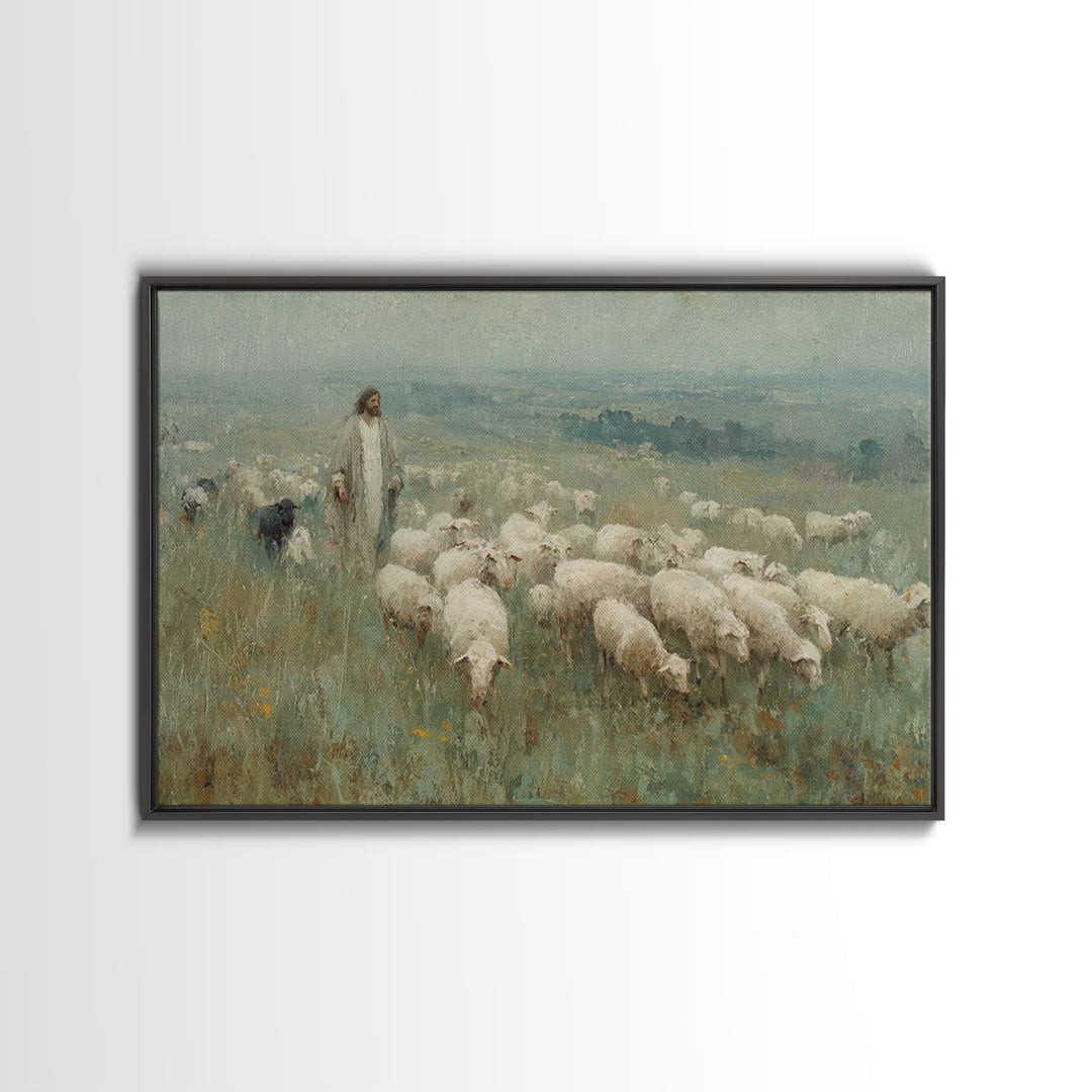 Pasture Of Mercy – Framed Canvas Print – Jesus Painting – Christian Wall Art – Christian Art Canvas – Vintage Christian Art – Christian Gif