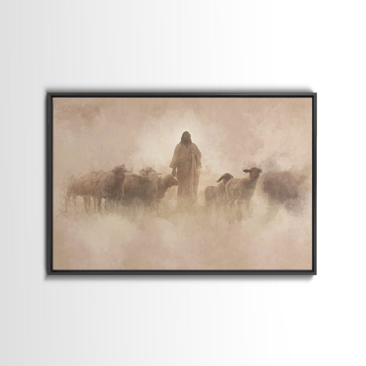 Shepherd In The Haze – Framed Canvas Print – Christian Paintings – Jesus Wall Art – Christian Art Canvas – Christian Decoration – Subtle Ch