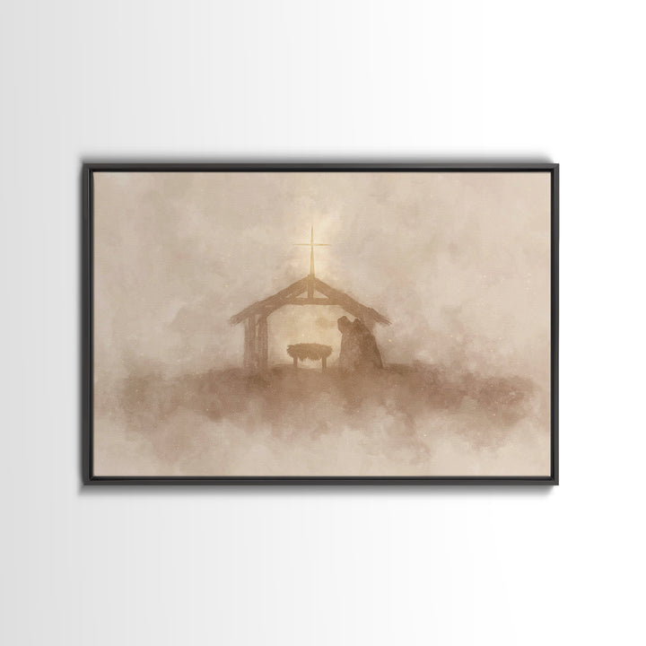 Silent Nativity – Framed Canvas Print – Christian Art Canvas – Christian Wall Art – Christmas Art – Jesus Christmas Art – Christian Gift Id