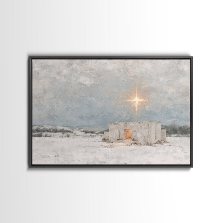 Holy Winter Light | Framed Canvas Print | Christian Christmas Art | Christian Wall Art | Jesus Painting | Christmas Canvas Wall Art | Chris