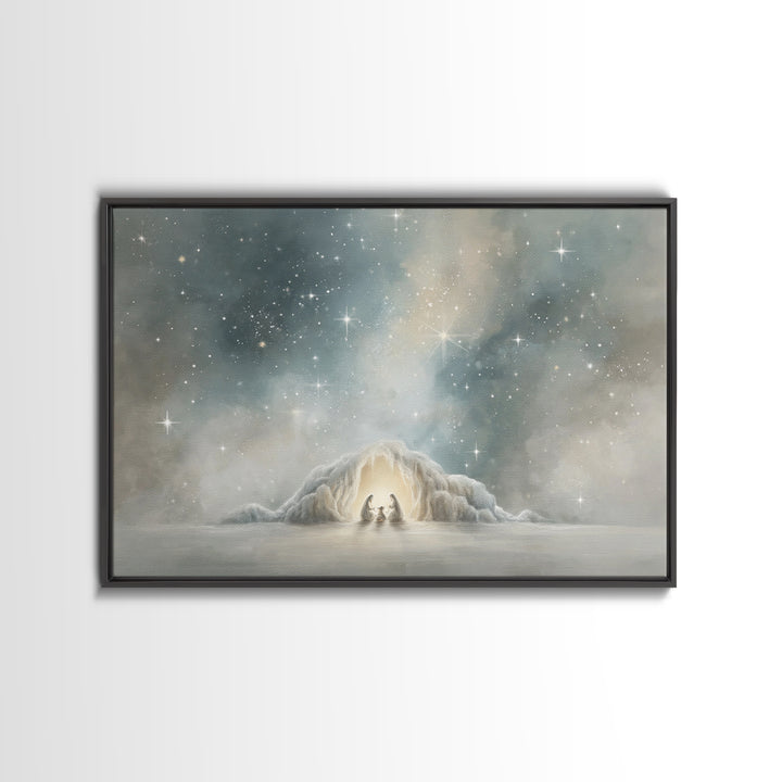 Blessed Nativity – Framed Canvas Print – Christian Christmas Art – Christian Wall Art – Jesus Painting – Christmas Art Work – Christian Dec