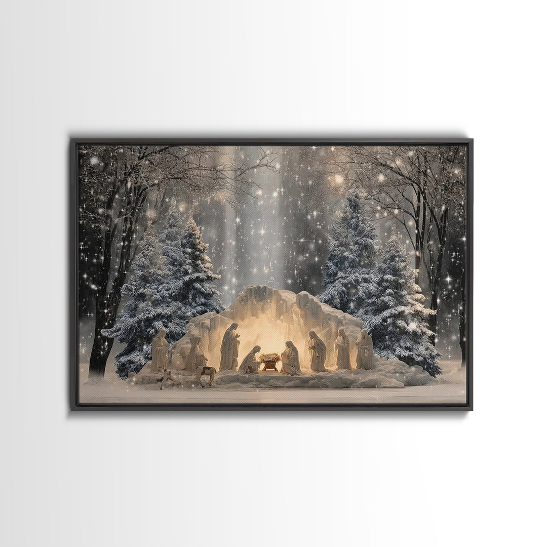 Heaven’s Glow, Framed Canvas Print, Christmas Wall Art, Christian Art Canvas, Christian Christmas Art, Jesus Painting, Christian Gift