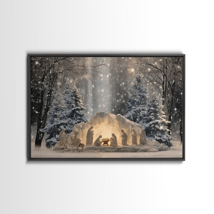 Heaven’s Glow, Framed Canvas Print, Christmas Wall Art, Christian Art Canvas, Christian Christmas Art, Jesus Painting, Christian Gift
