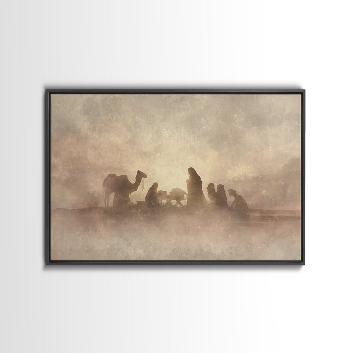 Desert Nativity – Framed Canvas Print – Christian Art Canvas – Christian Christmas Art – Christmas Wall Art – Jesus Painting – Christian De