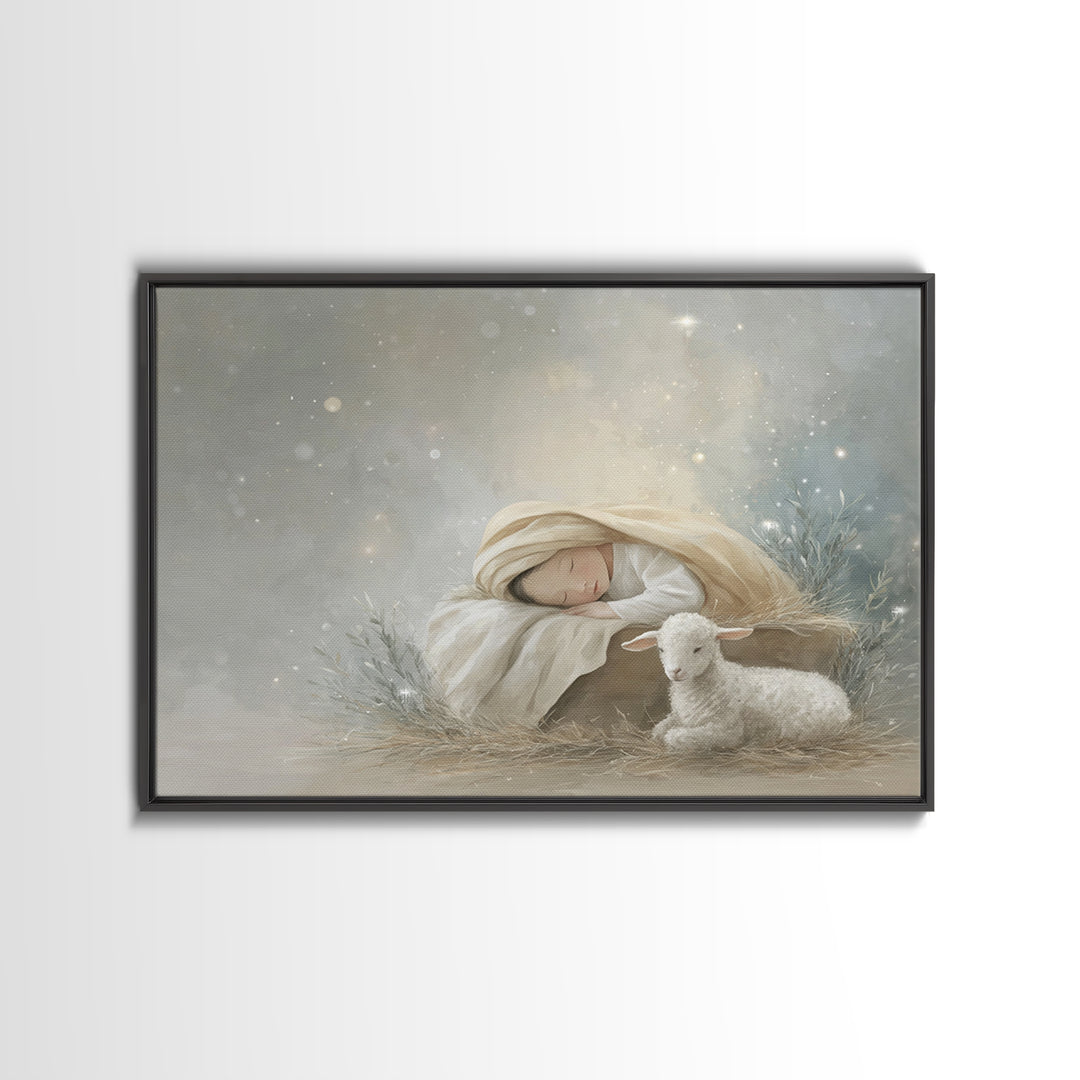 Heavenly Manger – Framed Canvas Print – Christian Wall Art – Christian Art Canvas – Jesus Painting – Christmas Wall Art – Christian Art