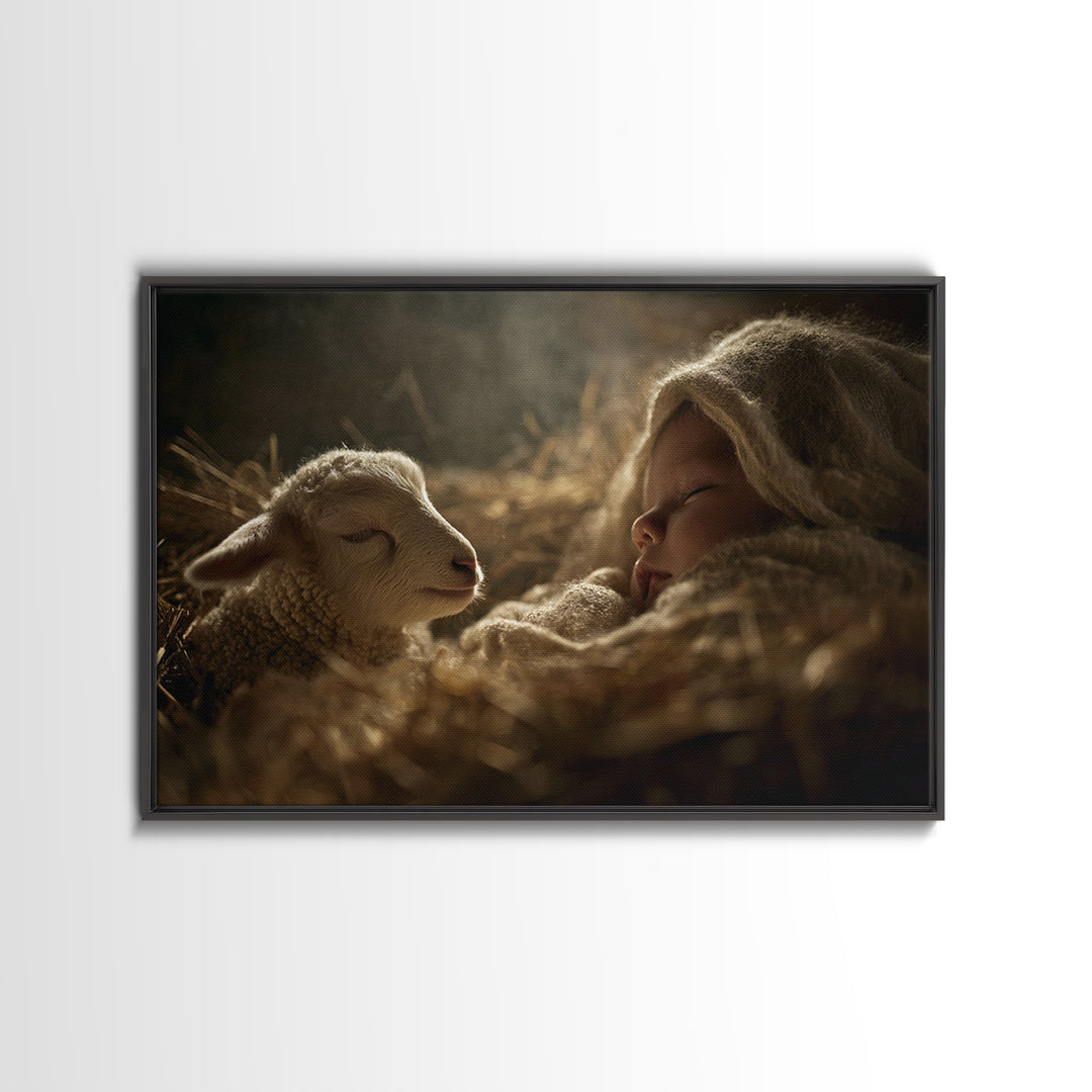 Sacred Slumber – Framed Canvas Print – Christian Art Canvas – Jesus Painting – Christian Wall Art – Christian Art – Christmas Wall Art