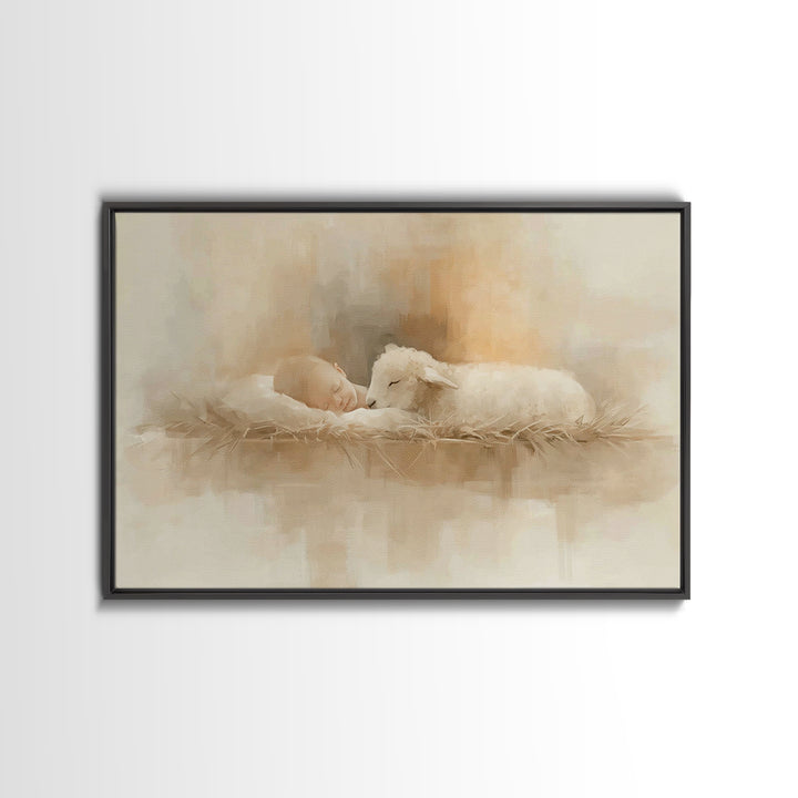 Manger Serenity – Framed Canvas Print – Christian Wall Art – Christian Art – Jesus Painting – Christian Art Canvas – Christmas Wall Art