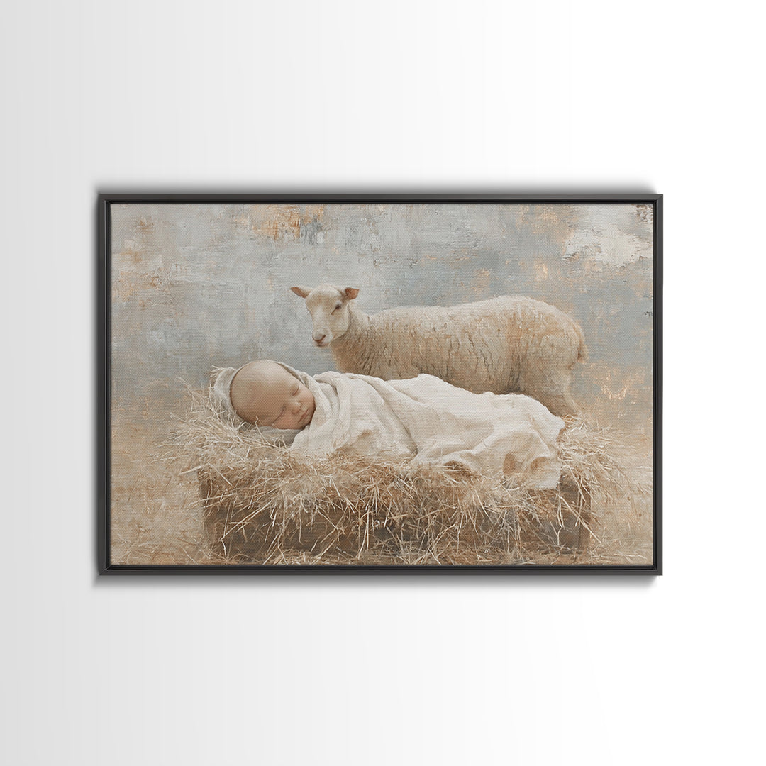 Lamb of Light – Framed Canvas Print – Christian Art – Christmas Wall Art – Christian Art Canvas – Christian Wall Art – Jesus Painting