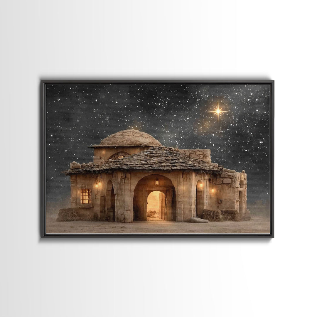 Bethlehem Night – Framed Canvas Print – Christian Art Canvas – Christmas Wall Art – Christian Christmas Art – Modern Christian Art