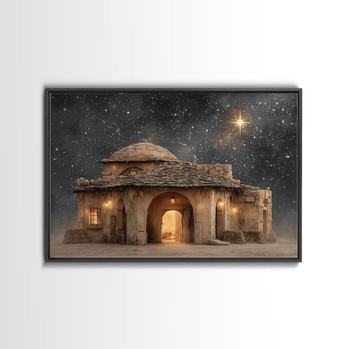 Bethlehem Night – Framed Canvas Print – Christian Art Canvas – Christmas Wall Art – Christian Christmas Art – Modern Christian Art