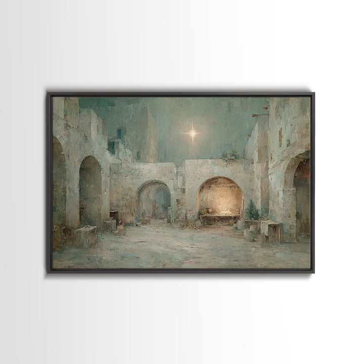 Holy Manger Light – Framed Canvas Print – Christian Art Canvas – Christian Wall Art – Christmas Art – Christian Christmas Art