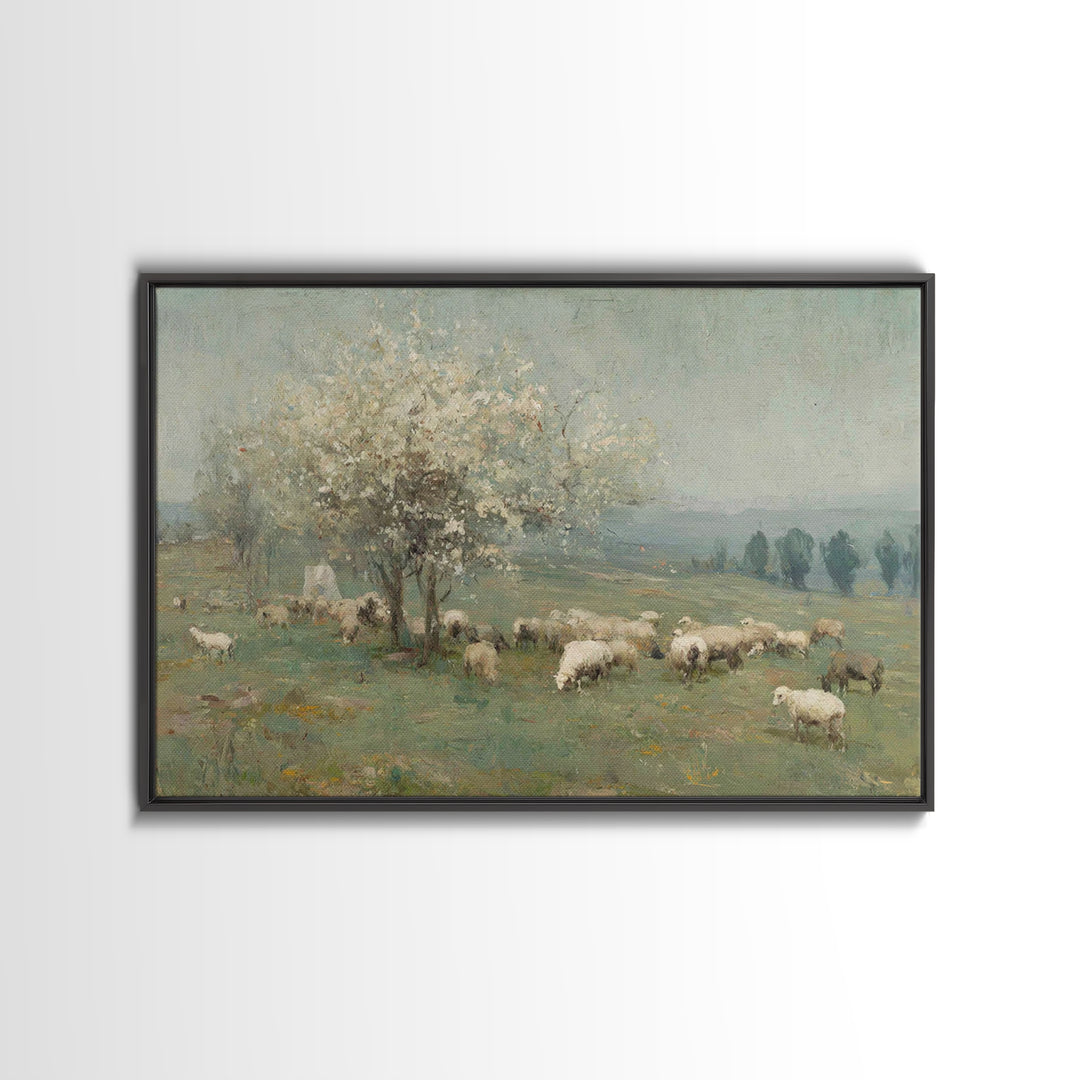Springtime Shepherd Joy | Framed Canvas Print | Christian Art Canvas | Christian Wall Art | Vintage Christian Art | Christian Gift Ideas |