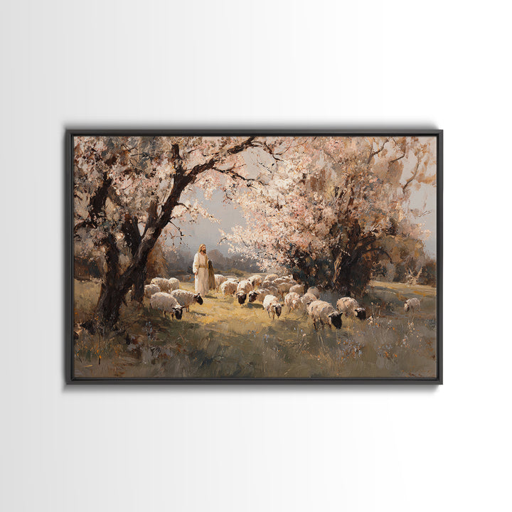 Blossom Shepherd Stillness, Framed Canvas Print, Christian Art Print, Christian Wall Art, Modern Christian Painting, Christian Art Canvas,