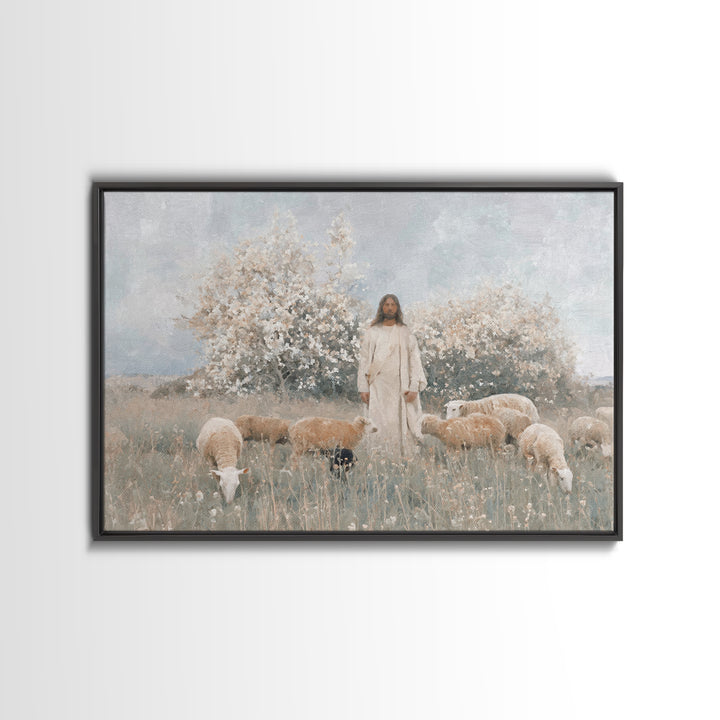 Blooming Shepherd Peace | Framed Canvas Print | Christian Wall Art | Christian Art Canvas | Minimalist Christian Art | Christian Painting |