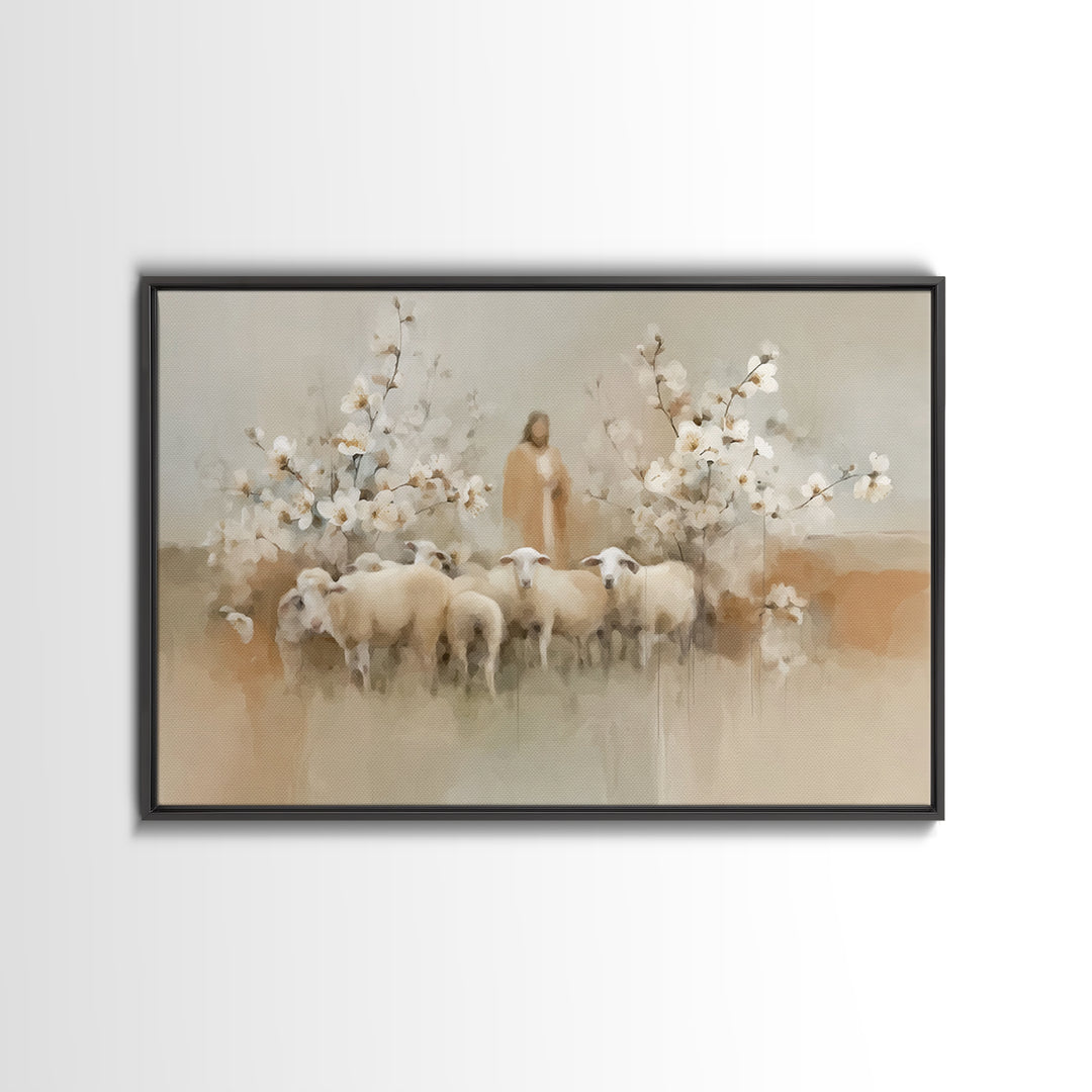 Flock Of Morning Grace, Framed Canvas Print, Christian Art Canvas, Christian Wall Art, Subtle Christian Art, Jesus Painting, Christian Gift
