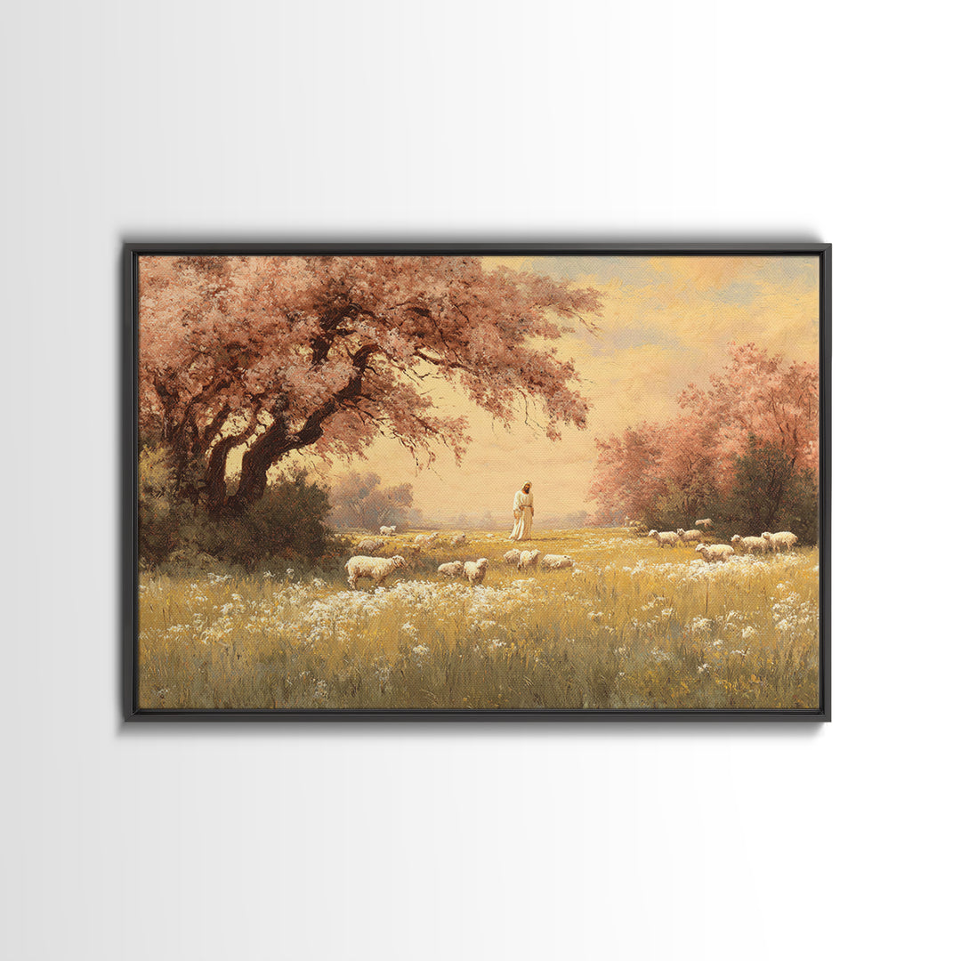 Golden Pasture Walk – Framed Canvas Print – Christian Wall Art – Christian Art Canvas – Christian Painting – Modern Christian Art – Christi