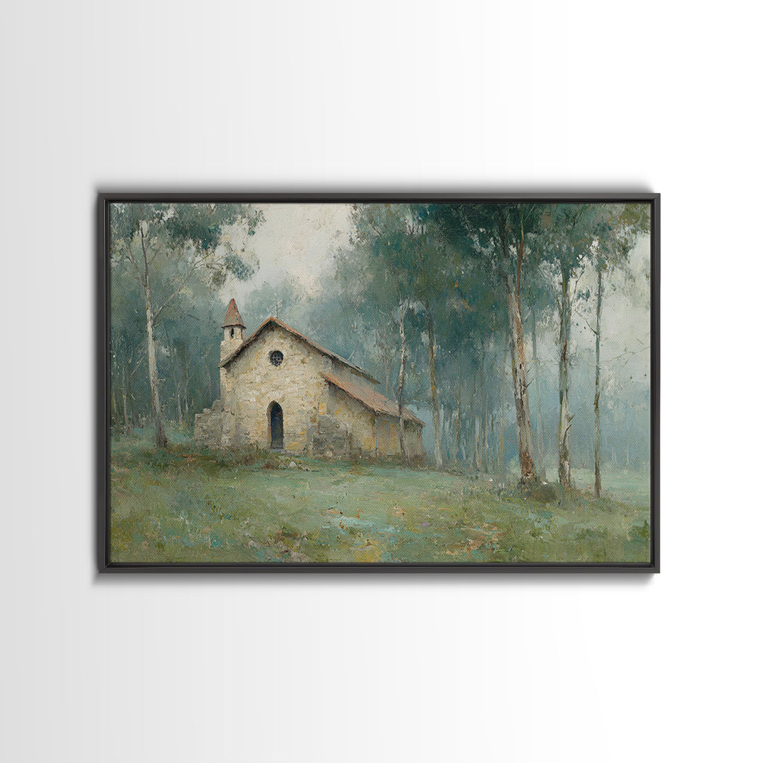 Old Stone Haven, Framed Canvas Print, Christian Art Print, Vintage Christian Art, Christian Wall Art, Christian Painting, Christmas Art, Ch