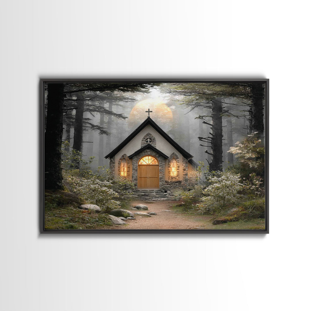Forest Light Refuge | Framed Canvas Print | Christian Wall Art | Christian Art Work | Moody Christian Art | Christmas Wall Art | Christian